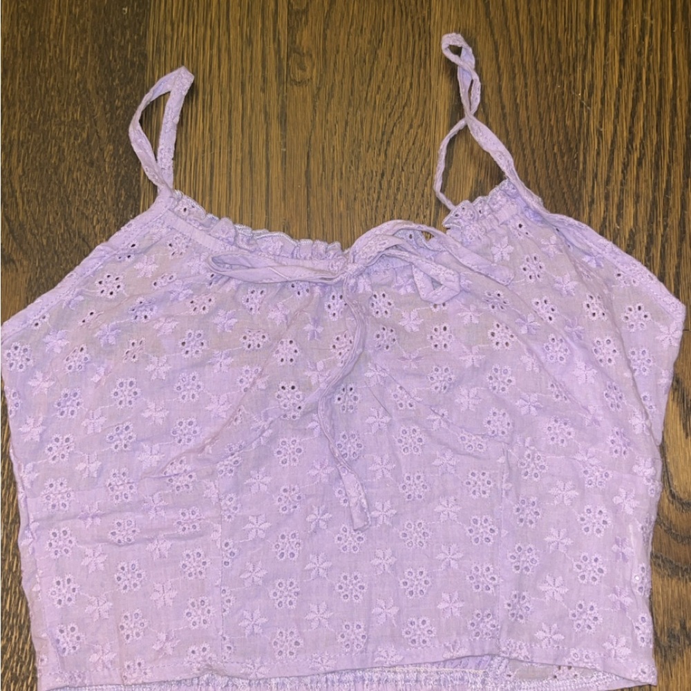 SHEIN Pink and Purple Smocked Tie Front Camisole